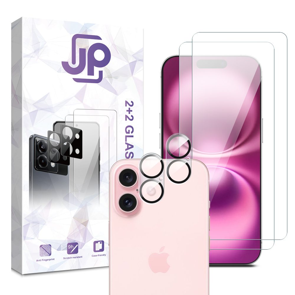 Levně JP Combo pack, Sada 2 tvrzených skel a 2 sklíček na fotoaparát, iPhone 16