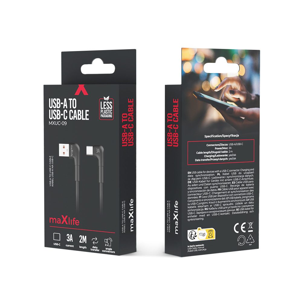 Maxlife kábel MXUC-09 USB - USB-C, 3A, 2 m, čierny