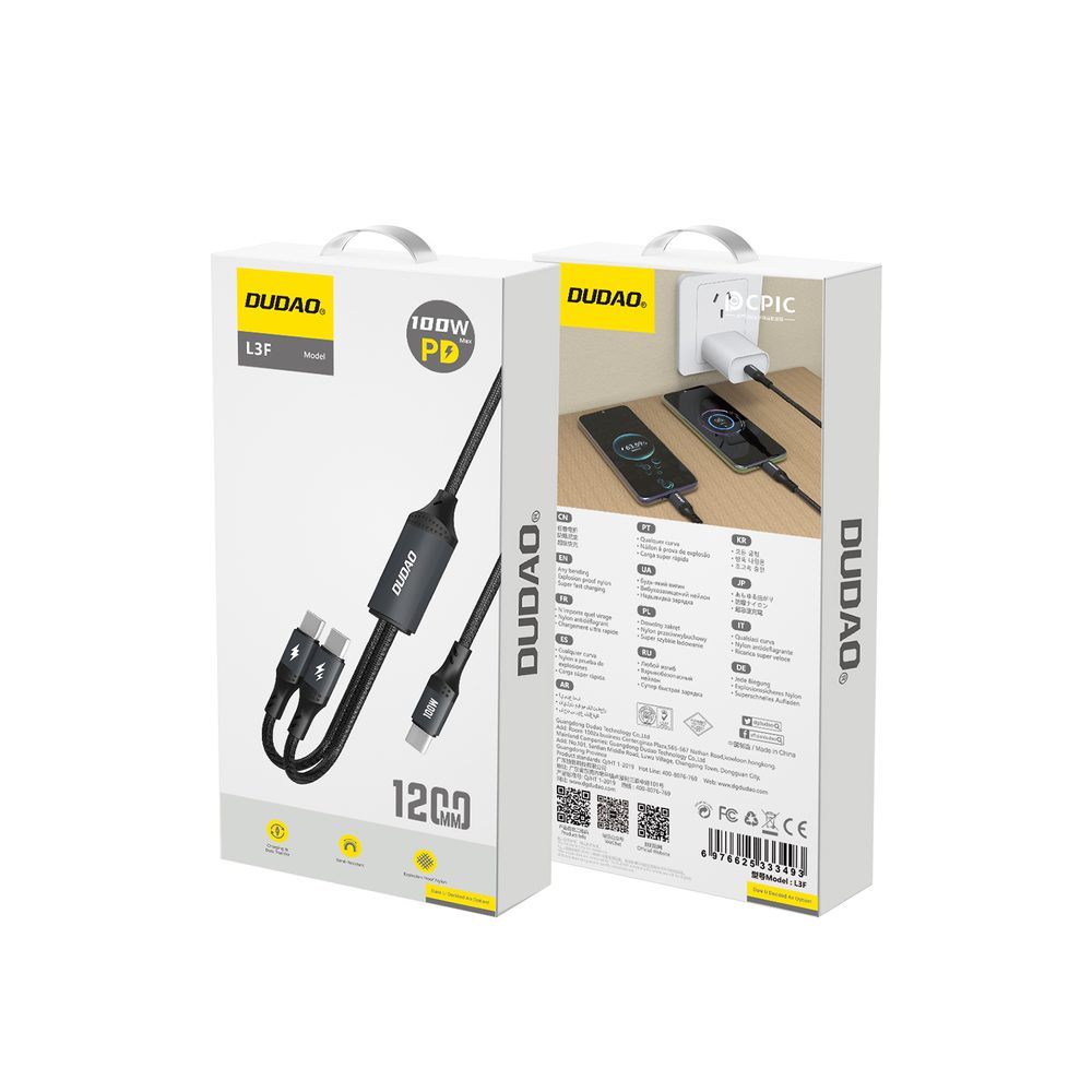 Dudao L3F kábel 2v1 2x USB-C, 100W 1,2 m čierny