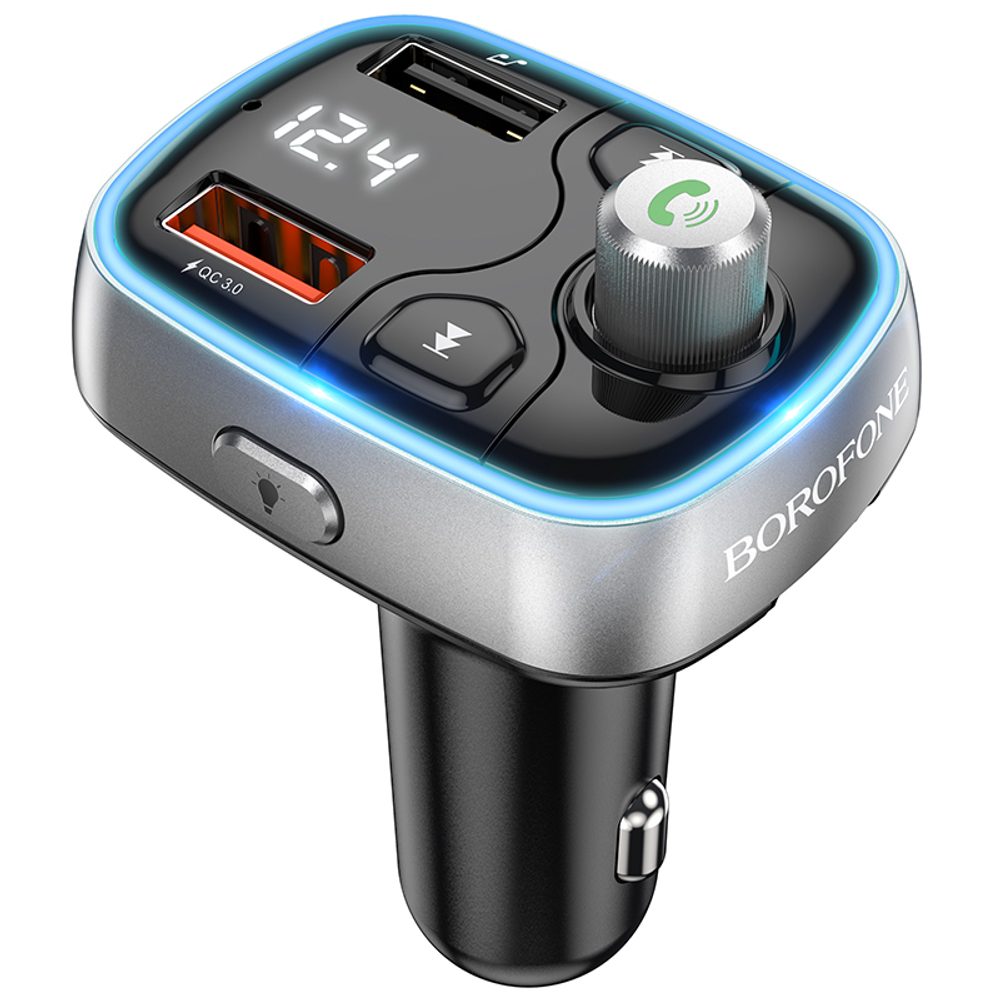 Borofone BC32 Sunlight FM Vysielač MP3, Bluetooth, 2x USB + MicroSD, QC 3.0, 18W, 2,4A, čierny