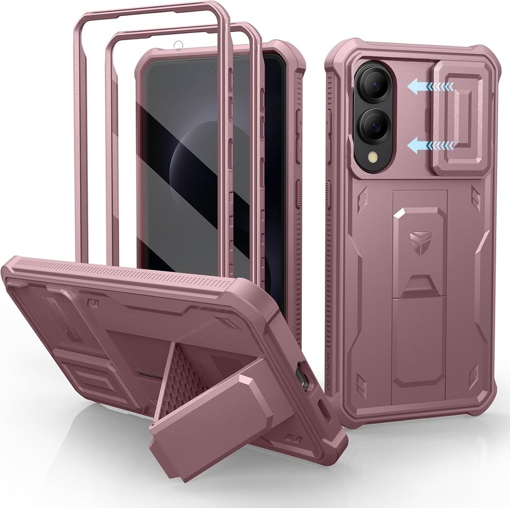 Dexnor 360 Kickstand Camprotector obal Samsung Galaxy S25 Edge, růžový