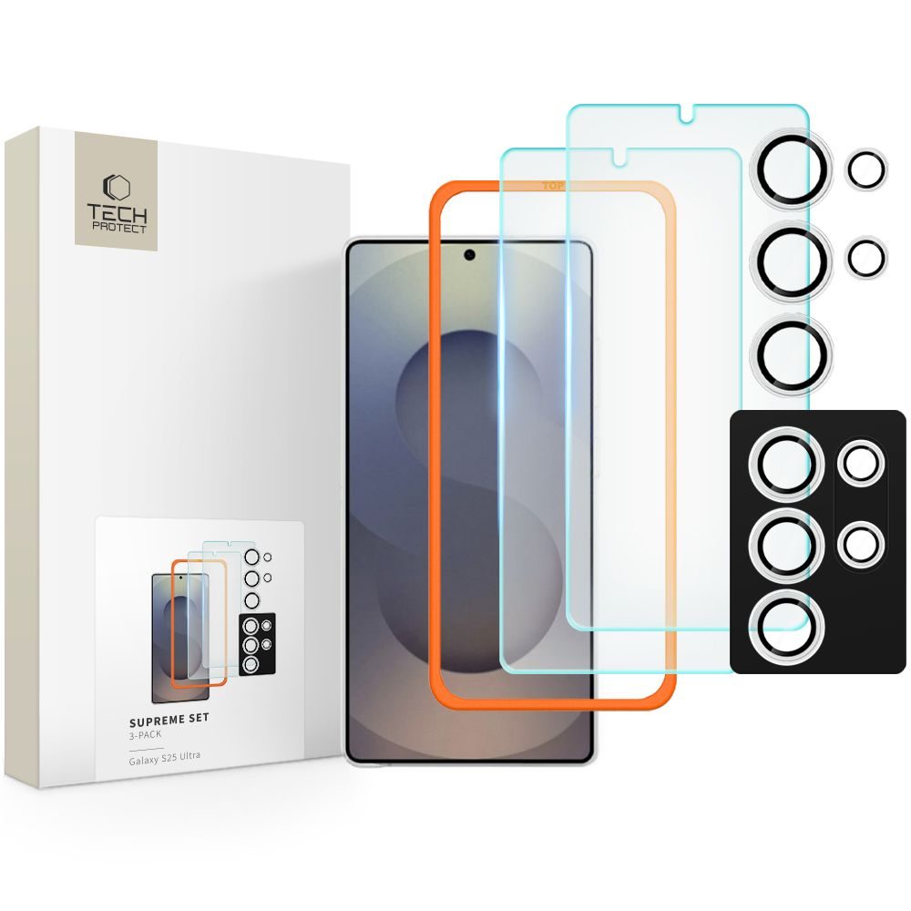 Levně Tech-Protect Supreme set, 2 tvrzené skla s aplikátorem + sklo na čočku, Samsung Galaxy S25 Ultra