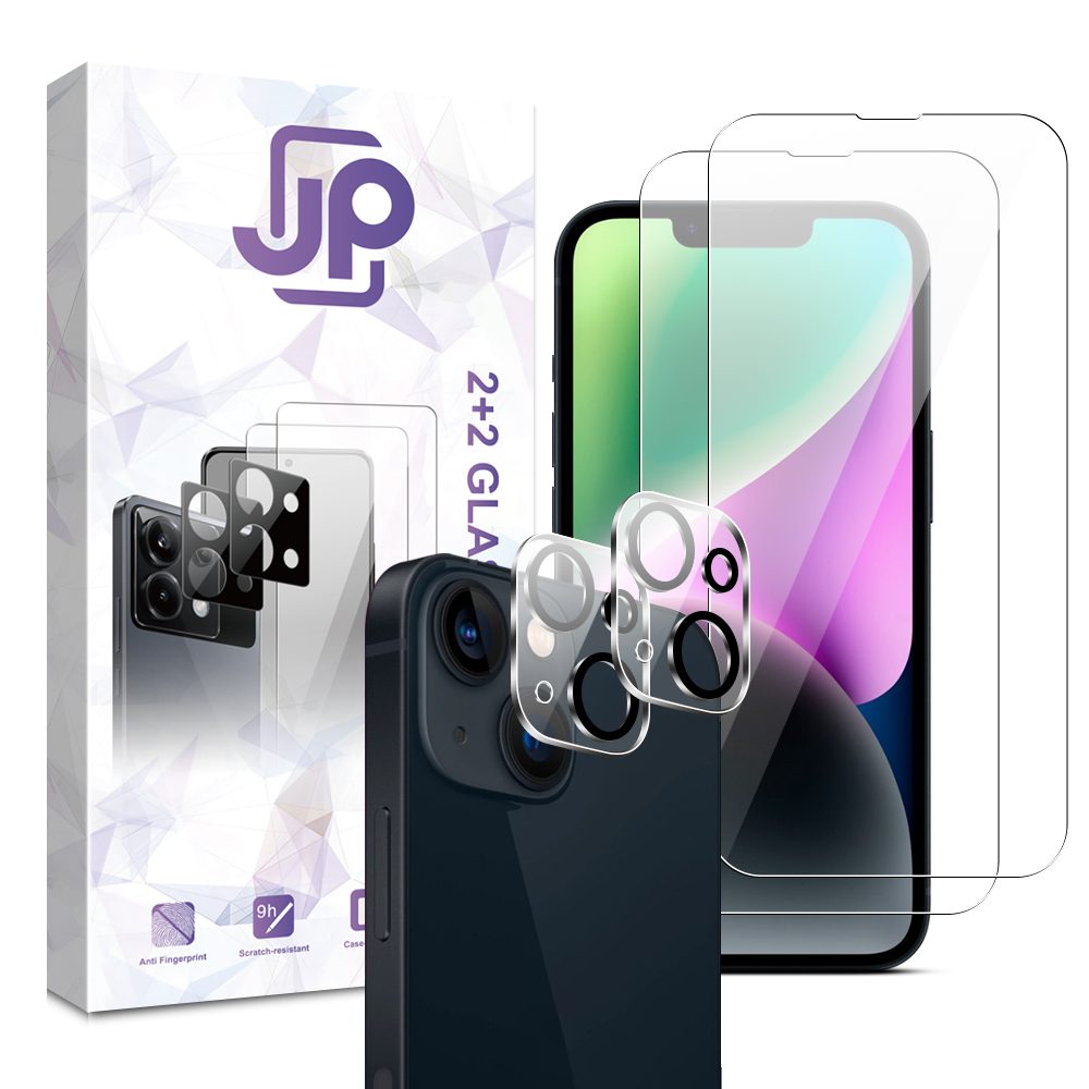 Levně JP Combo pack, Sada 2 tvrzených skel a 2 sklíček na fotoaparát, iPhone 14