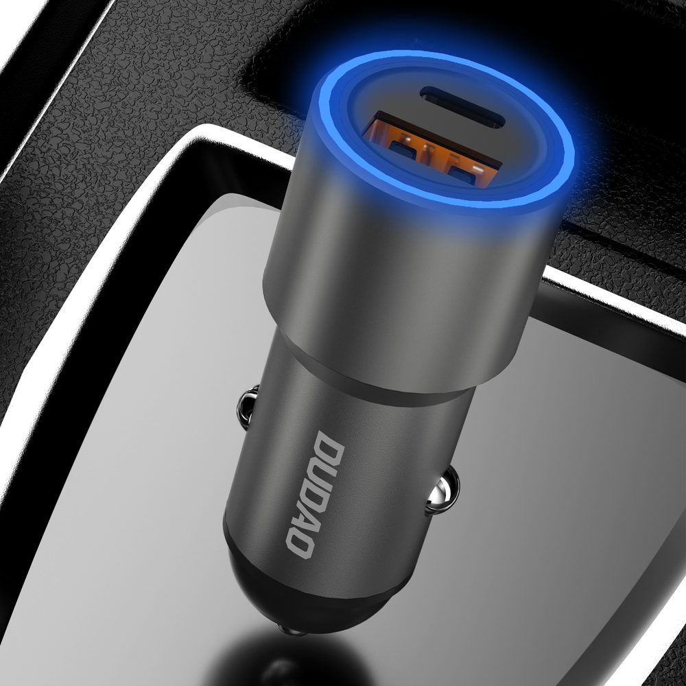 Dudao R4PQ nabíjačka do auta USB + USB-C, 22,5 W, sivá