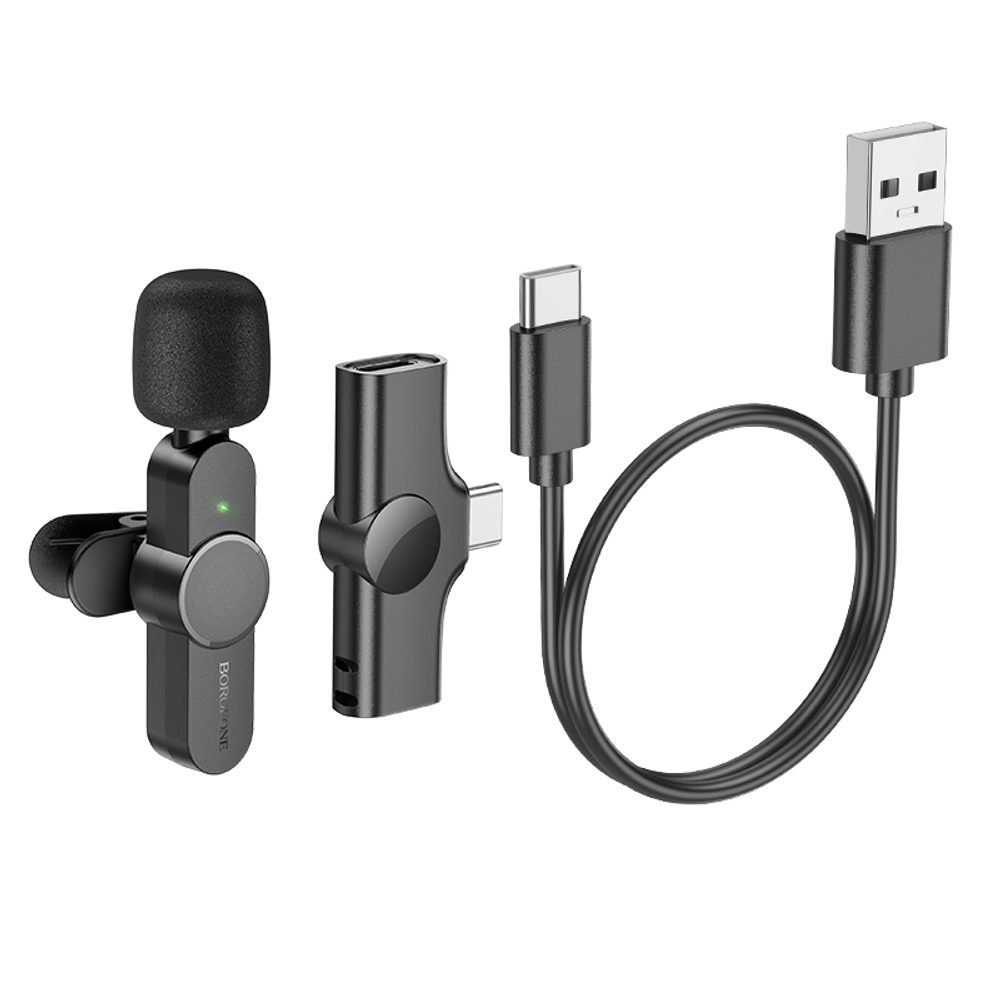 Borofone BFK12 Trophy Vezeték Nélküli Nyakkendő Mikrofon, USB-C, Fekete