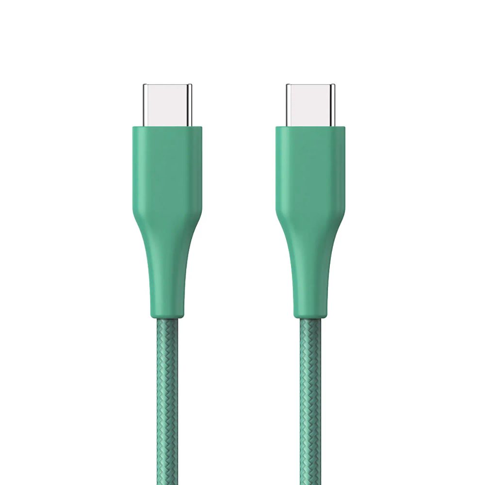 ER POWER Odolný opletený kabel USB-C - USB-C, 1,2 m, zelený
