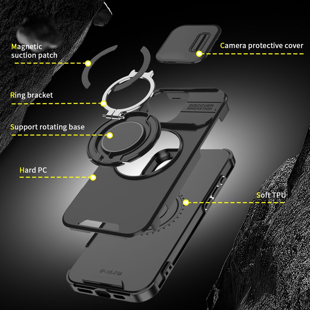 Camslide Stand obal, iPhone 16 Pro, čierny