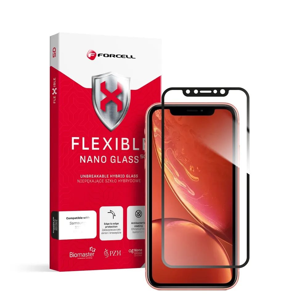 Hibridno Steklo Forcell Flexible Nano Glass 5D, IPhone XR / 11, črno