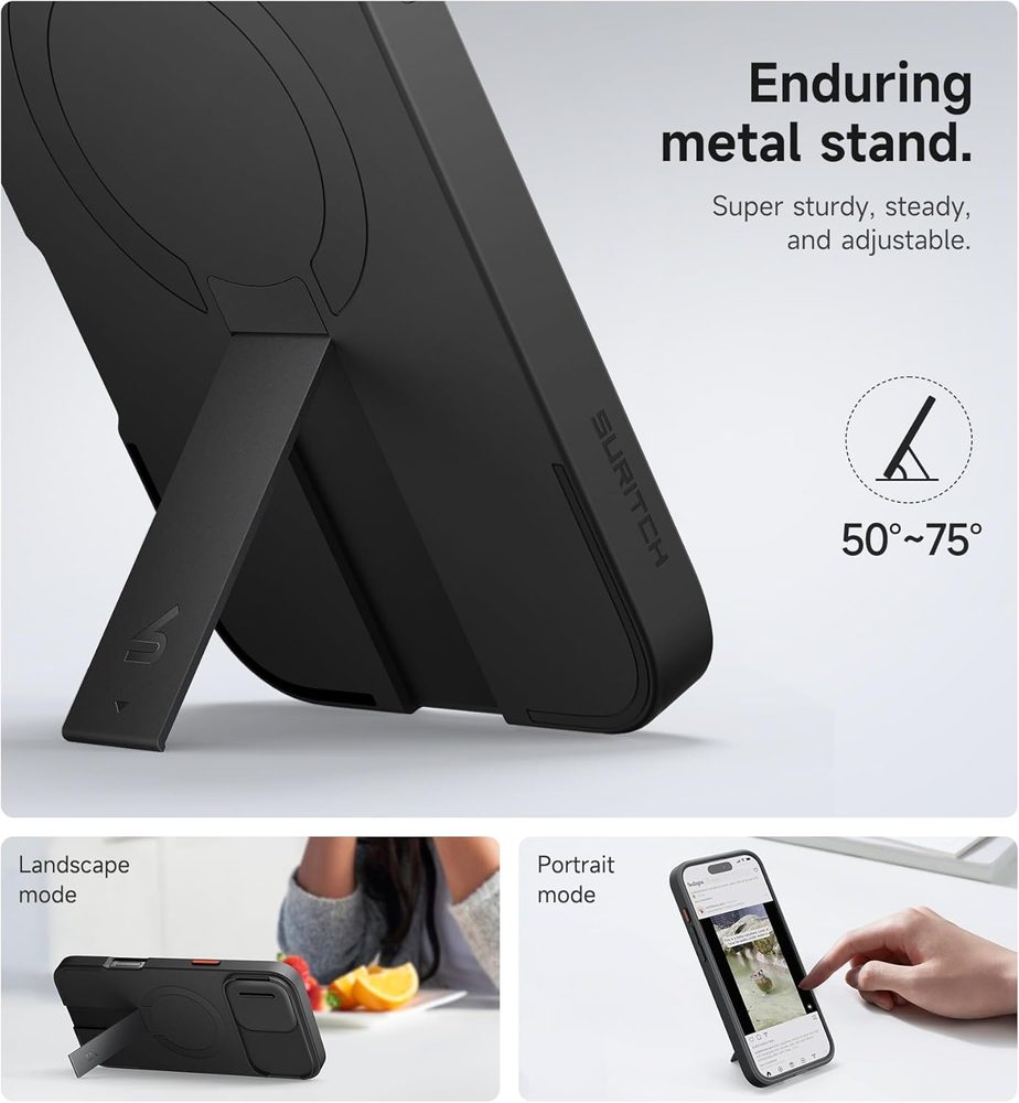 Suritch MagSafe Kickstand Camprotector obal iPhone 16 Plus, čierny