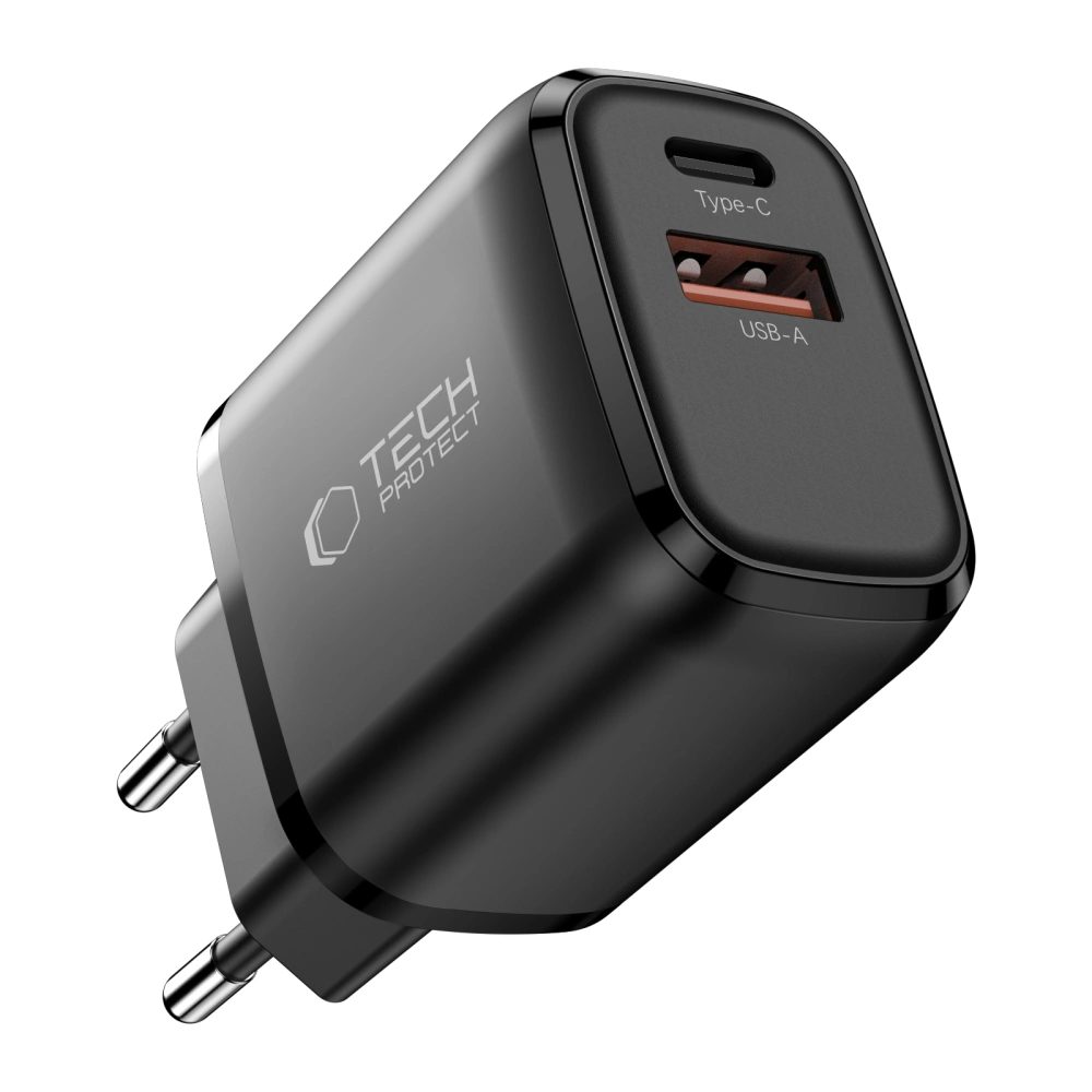 Tech-Protect NCA45W-GAN 2-portová sieťová nabíjačka PD45W / QC 3.0, čierna