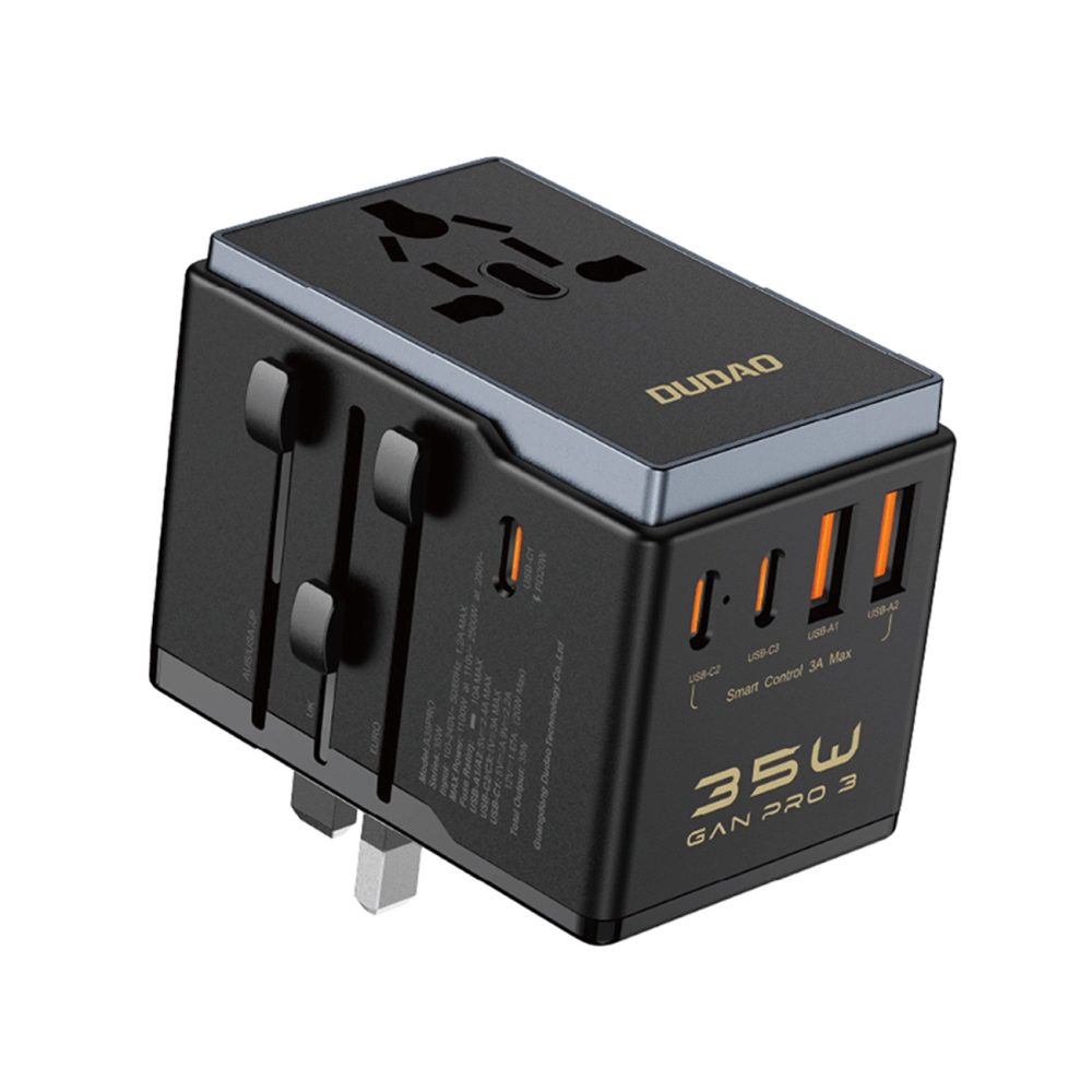 Dudao cestovný adaptér A35Pro 35W 3x USB-C 2x USB-A, čierny