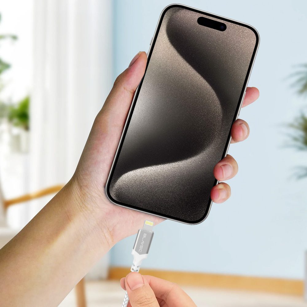 Blavec kábel USB - Lightning, 1,5 A, 2 m, bielo-strieborný