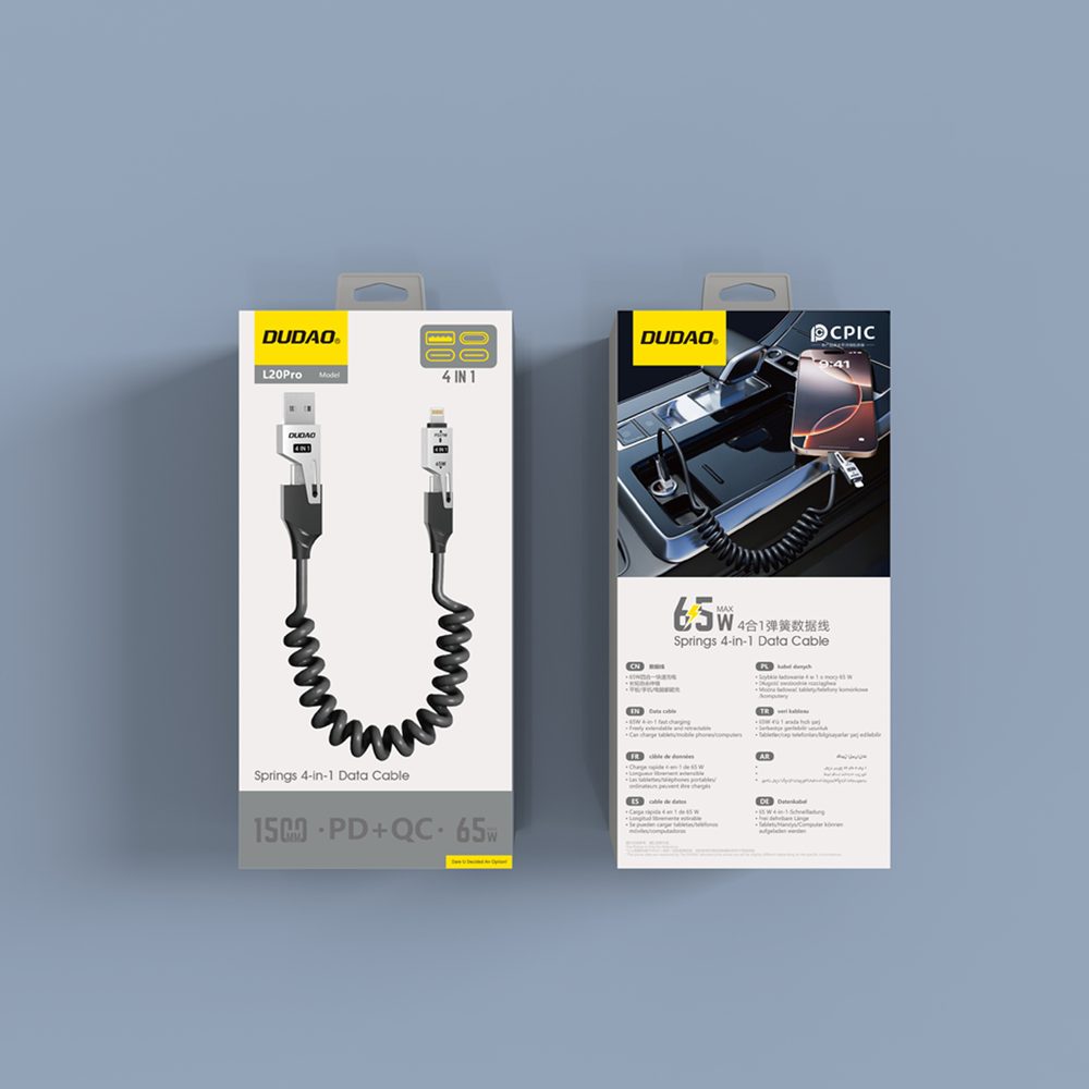 Dudao L20 Pro kábel 4v1 USB-A / USB-C - Lightning / USB-C, čierny