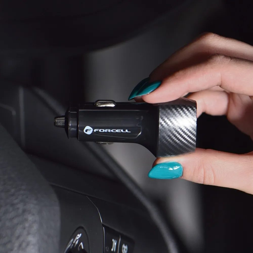 Forcell Carbon Car Adapter, USB-C 3.0 PD20W + USB QC3.0, 18W, 5A, CC50-1A1C, črn