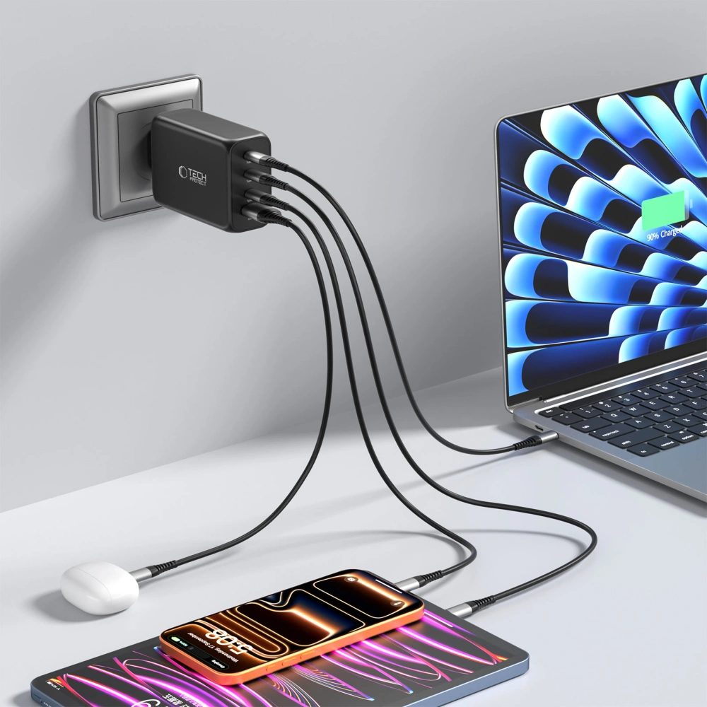 Tech-Protect 4portová nabíjačka, PD 240W / QC3.0, čierna