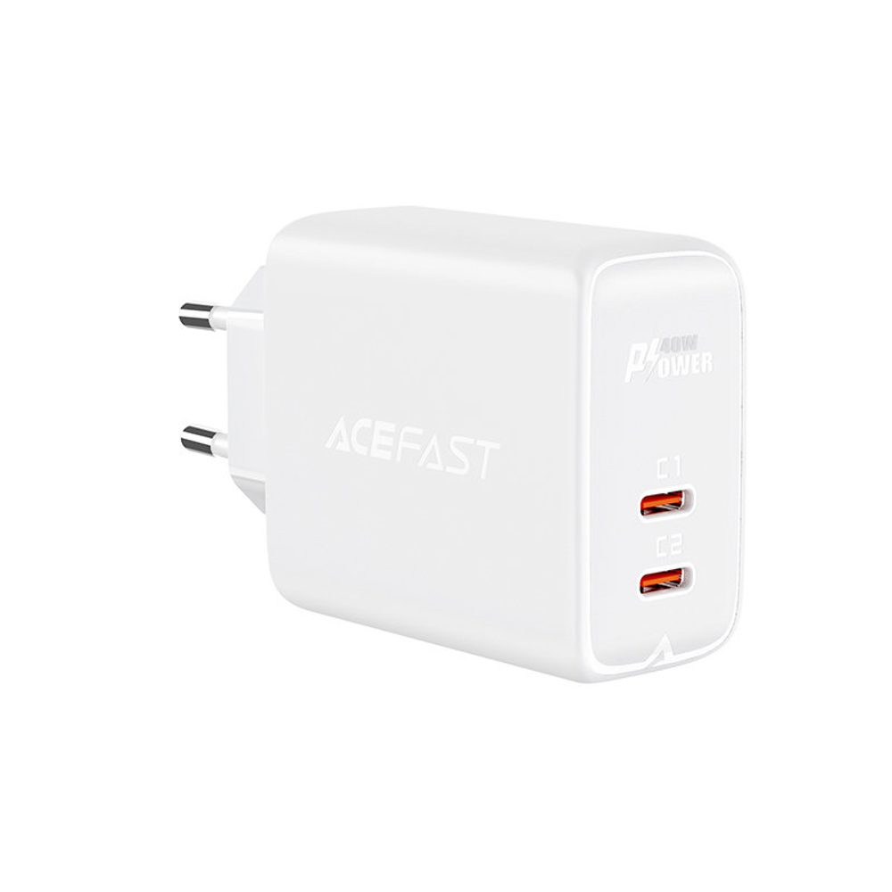 Acefast Adapter 2x USB-C 40W, PPS, PD, QC 3.0, AFC, FCP, Fehér (A9 Fehér)