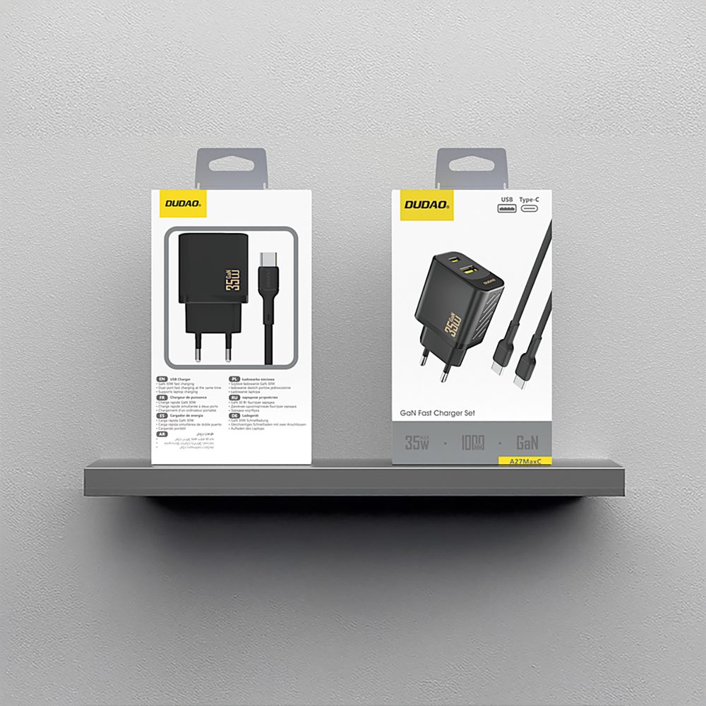 Dudao A27MaxCEU nabíjačka USB-A + USB-C s USB-C káblom, PD QC 35W, čierna