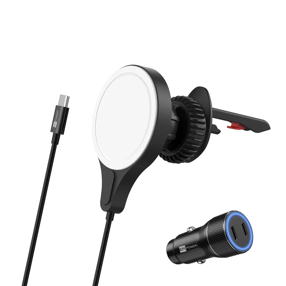 ER POWER MagSafe nabíječka do auta 15W + adaptér 40W, černá