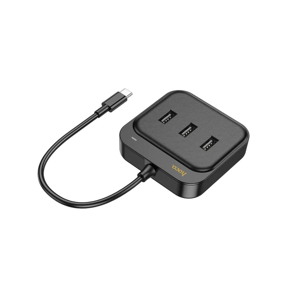 Hoco Adaptér HUB 4v1  USB-C Na 3x USB2.0 + RJ45, 100 Mbps Ethernet, 0,2 M, černý (HB35)