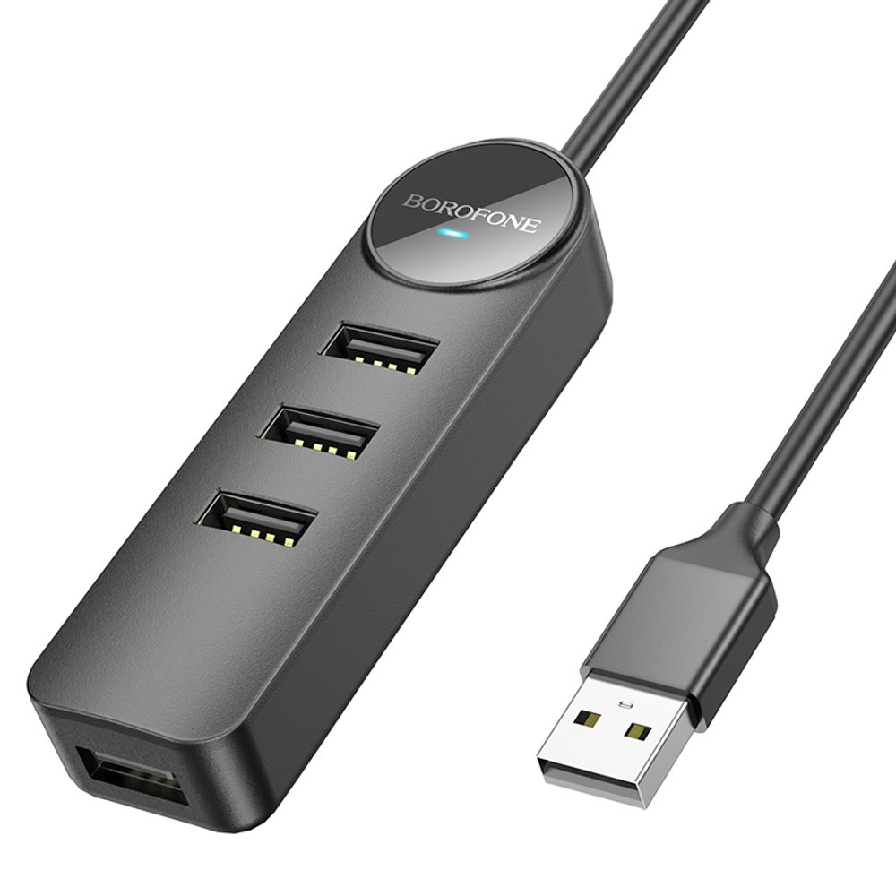 Borofone DH5 Erudite Adapter 4v1, USB Na 4x USB 2.0, 1,2 M, črn