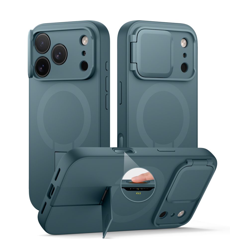 Husă Suritch MagSafe cu Suport și Protecție Cameră pentru iPhone 17 Pro / 18 Pro, verde închis