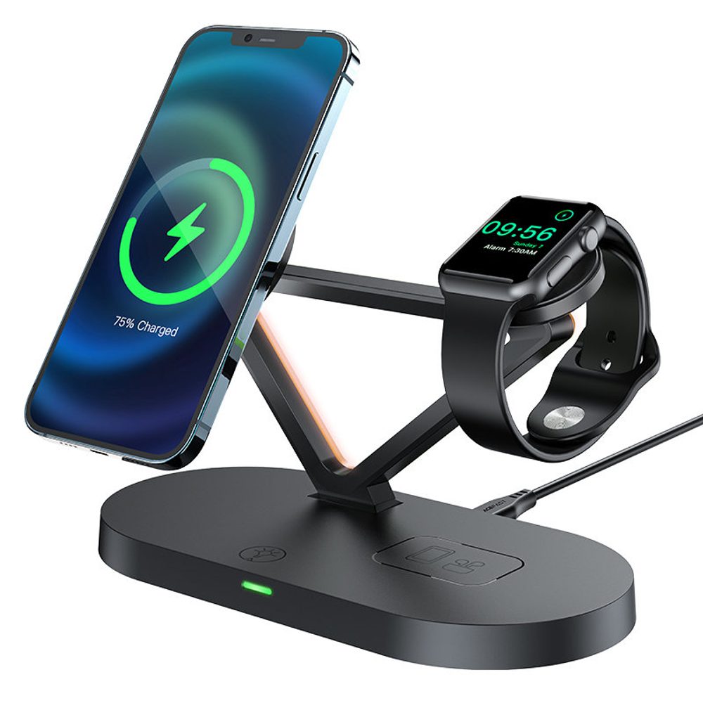 Acefast Bezdrátová Nabíječka 15W Qi Pro IPhone (s MagSafe), Apple Watch A Apple AirPods, černá (E9 Black)