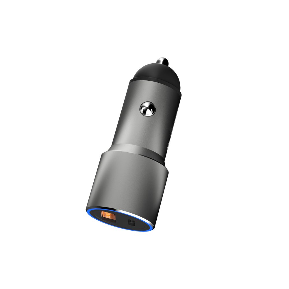 Dudao R4PQ nabíjačka do auta USB + USB-C, 22,5 W, sivá