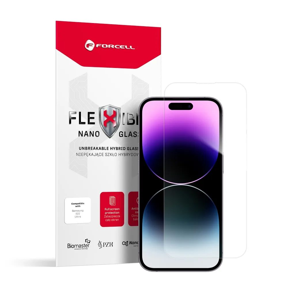 Hibridno Steklo Forcell Flexible Nano Glass, IPhone 14 Pro, Prozorno