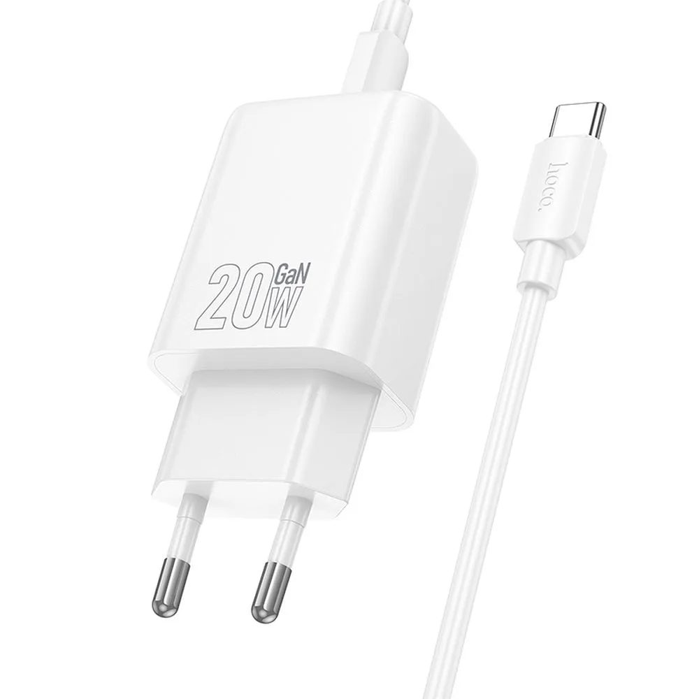 Hoco Sieťová nabíjačka N60 USB-C + kábel USB-C - USB-C, PD QC 20W, biela