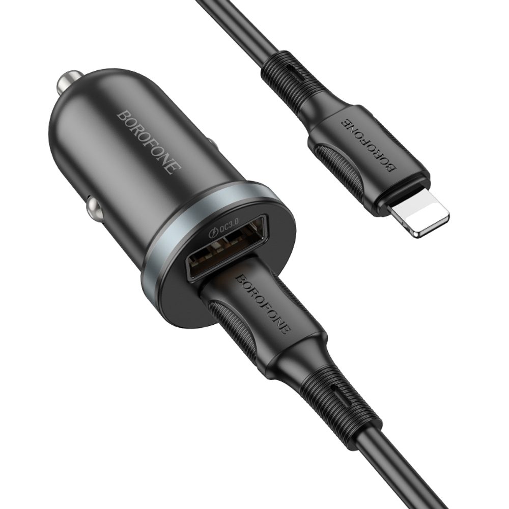 Borofone BZ22 Scenery Nabíjačka Do Auta, USB + USB-C, QC 3.0, PD 30W, S Káblom USB-C - Lightning, čierna