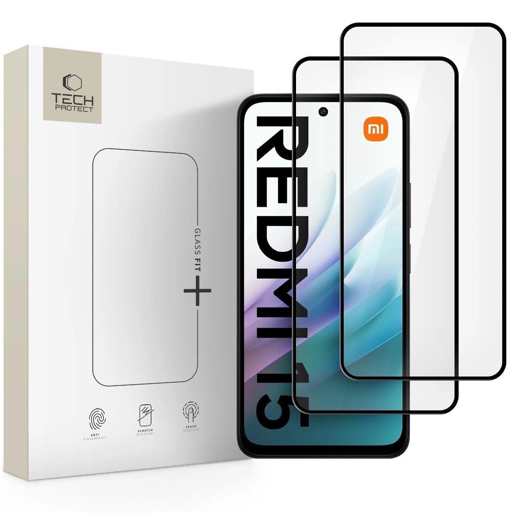 Levně Tech-Protect Tvrzené sklo Fit+ Xiaomi Redmi 15 4G / 5G, černé, 2 kusy