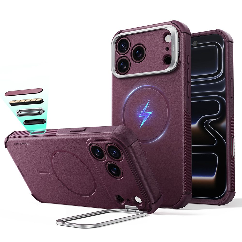 Husă ESR Cyber Armor Kickstand, iPhone 17 Pro / 18 Pro, vișiniu