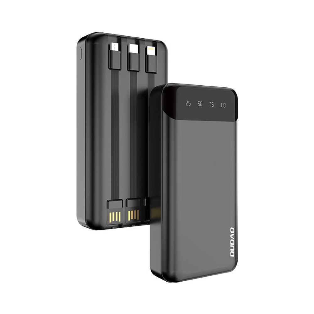 Dudao K6Pro+ Powerbanka Se 3 Vestavěnými Kabely, 20000mAh, USB-C + Micro USB + Lightning, černá