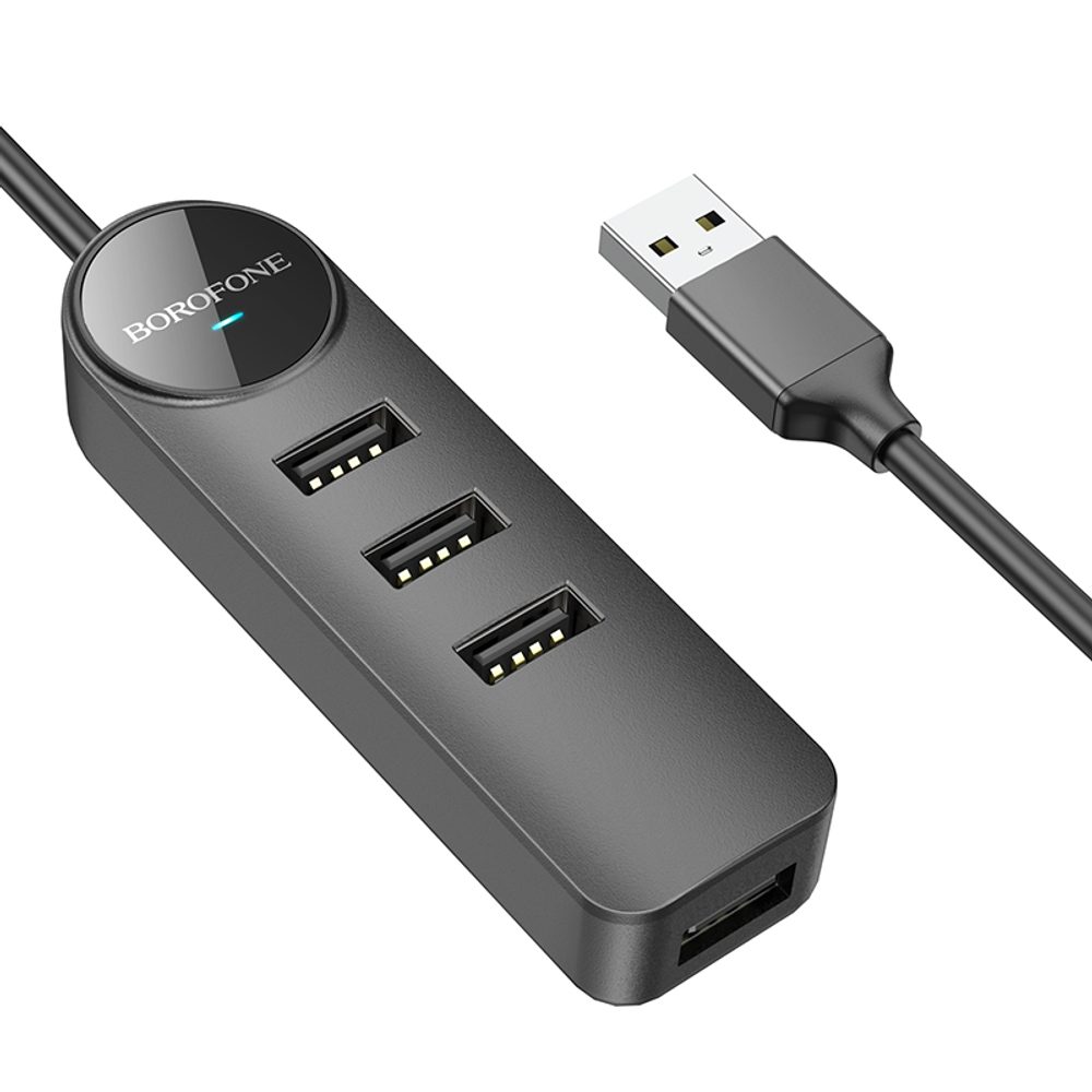 Borofone DH5 Erudite Adapter 4in1, USB 4x USB 2.0-ra, 1,2 M, Fekete, 1,2 M, Fekete