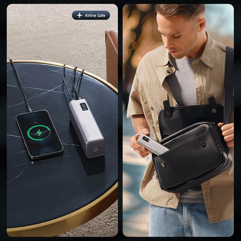 Cuktech CUKP200XGLGR Powerbanka 20000mAh, 2x USB-C + USB-A, 100W, sivá