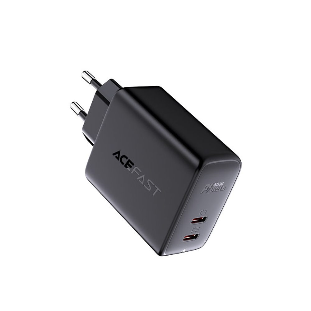 Acefast Adapter 2x USB-C 40W, PPS, PD, QC 3.0, AFC, FCP, Crna (A9 Crna)