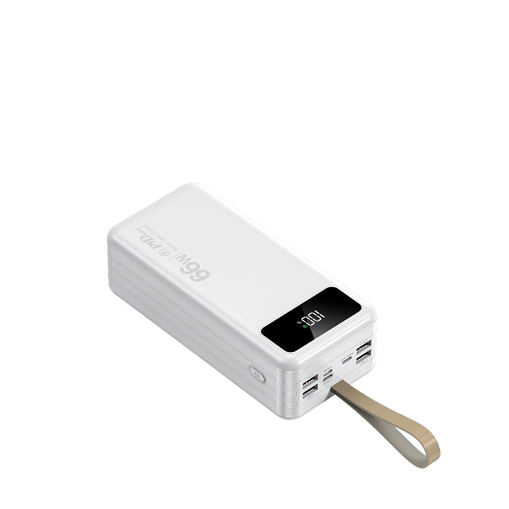 Powerbanka 50 000 mAh, PD66W, 2,1A, 4 integrované káble + LED svetlo, biela