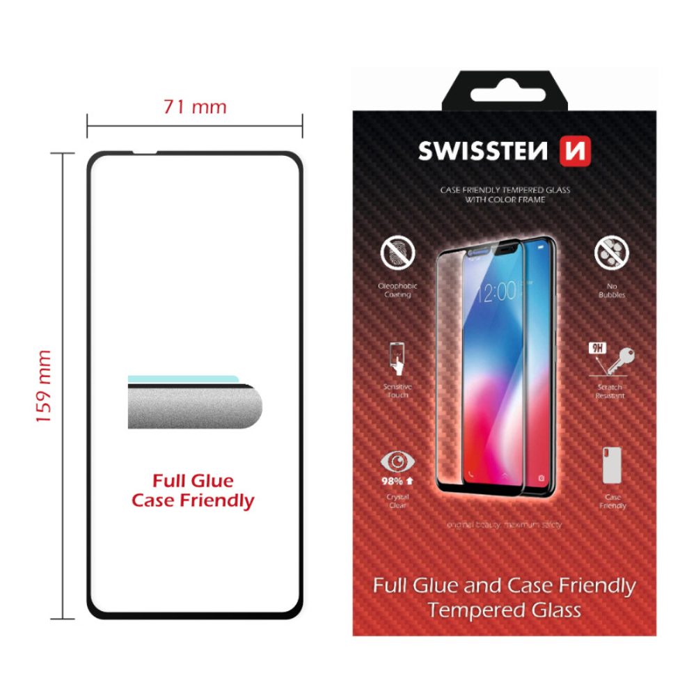 Swissten Full Glue, Color Frame, Case Friendly, Zaščitno Kaljeno Steklo, Samsung Galaxy A21S, črno