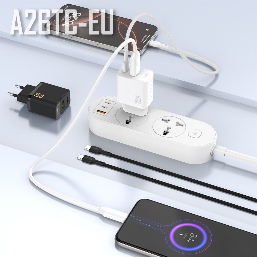 Dudao A26TCEU nabíjačka USB-A + USB-C s USB-C káblom, PD QC 25W GaN, biela
