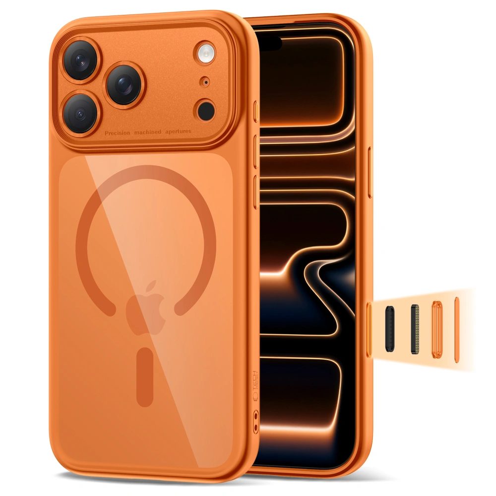 Levně Tech-Protect MagPeak MagSafe CC, iPhone 17 Pro Max, oranžový / průhledný