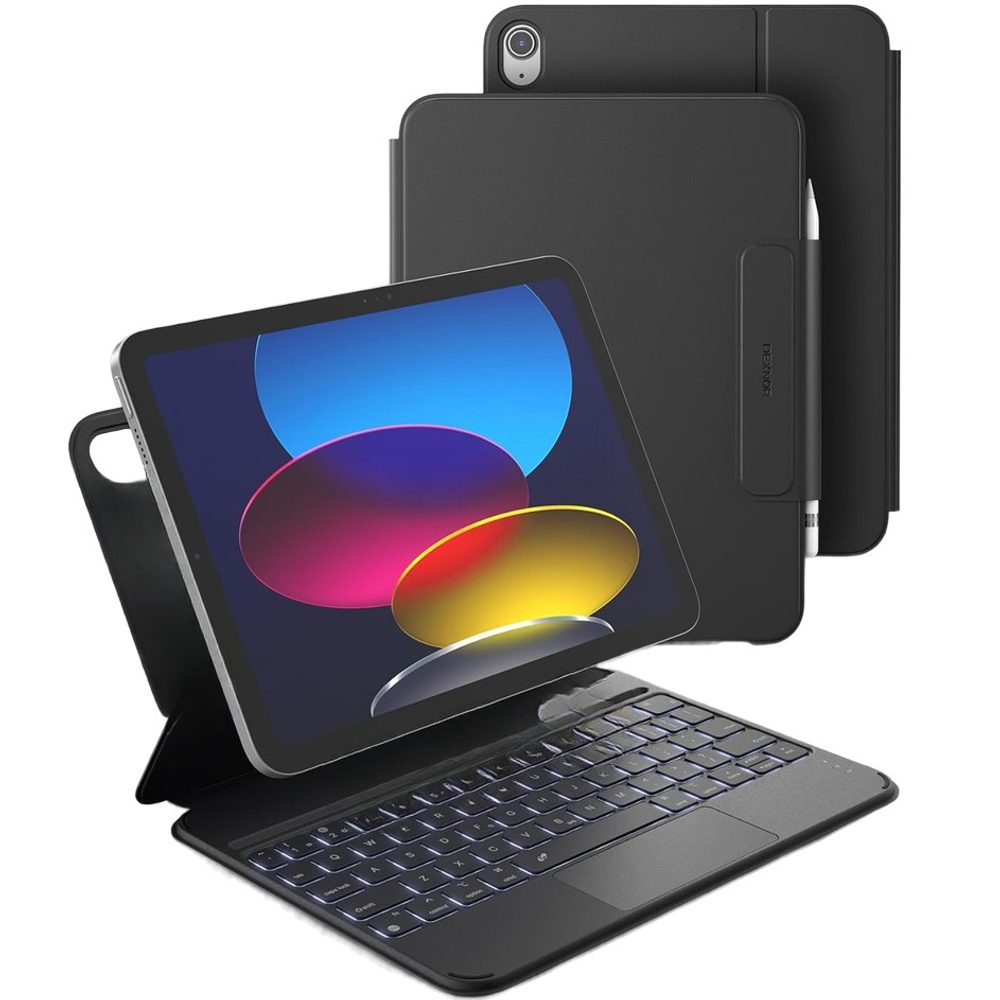 Dexnor mágneses tok billentyűzettel, iPad 11" 2025 (11. gen.) / iPad 10,9" 2022 (10. gen.), fekete