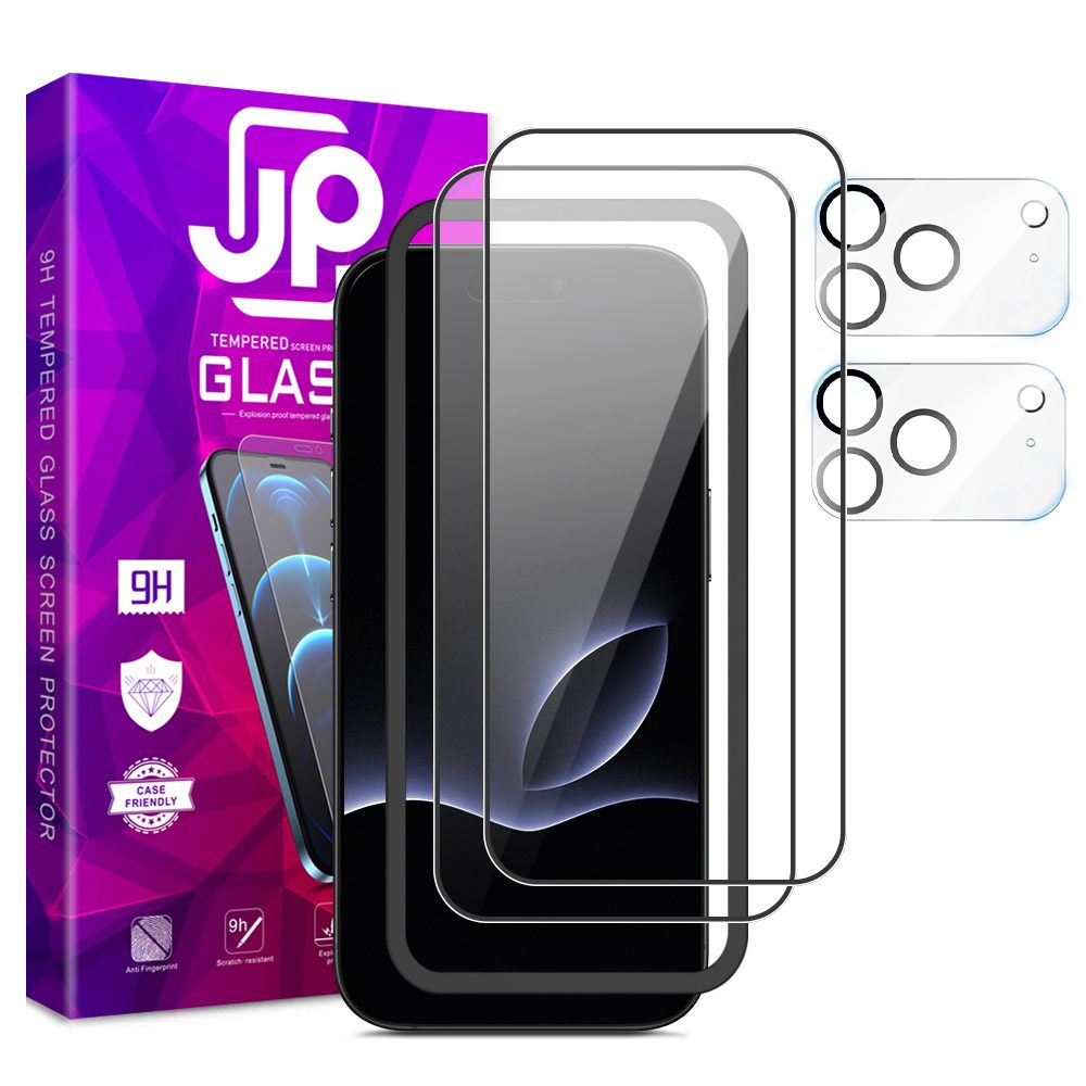 JP Full Pack Sticle Securizate, 2x Sticlă 3D cu aplicator + 2x sticlă pentru cameră, iPhone 17 Pro Max