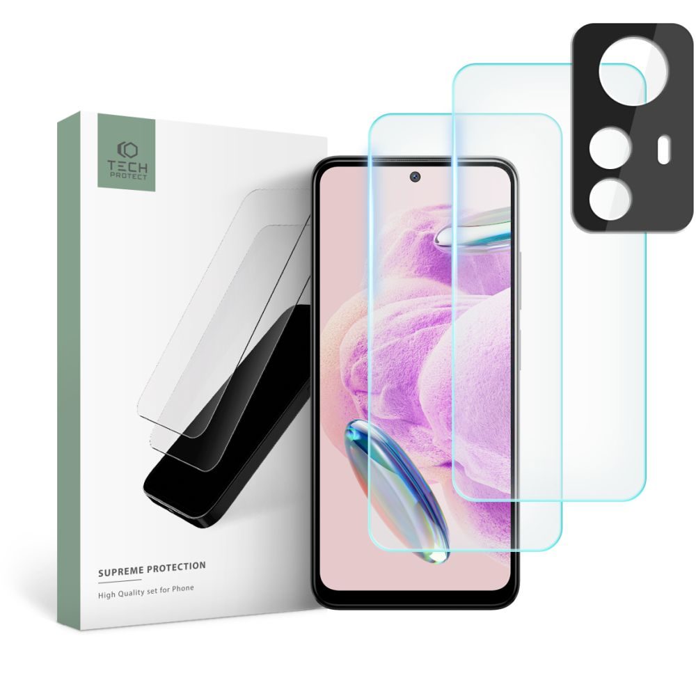 Set Tech-Protect Supreme, 2 Folii De Sticlă Securizată + Folie Pentru Lentilă, Xiaomi Redmi Note 12S