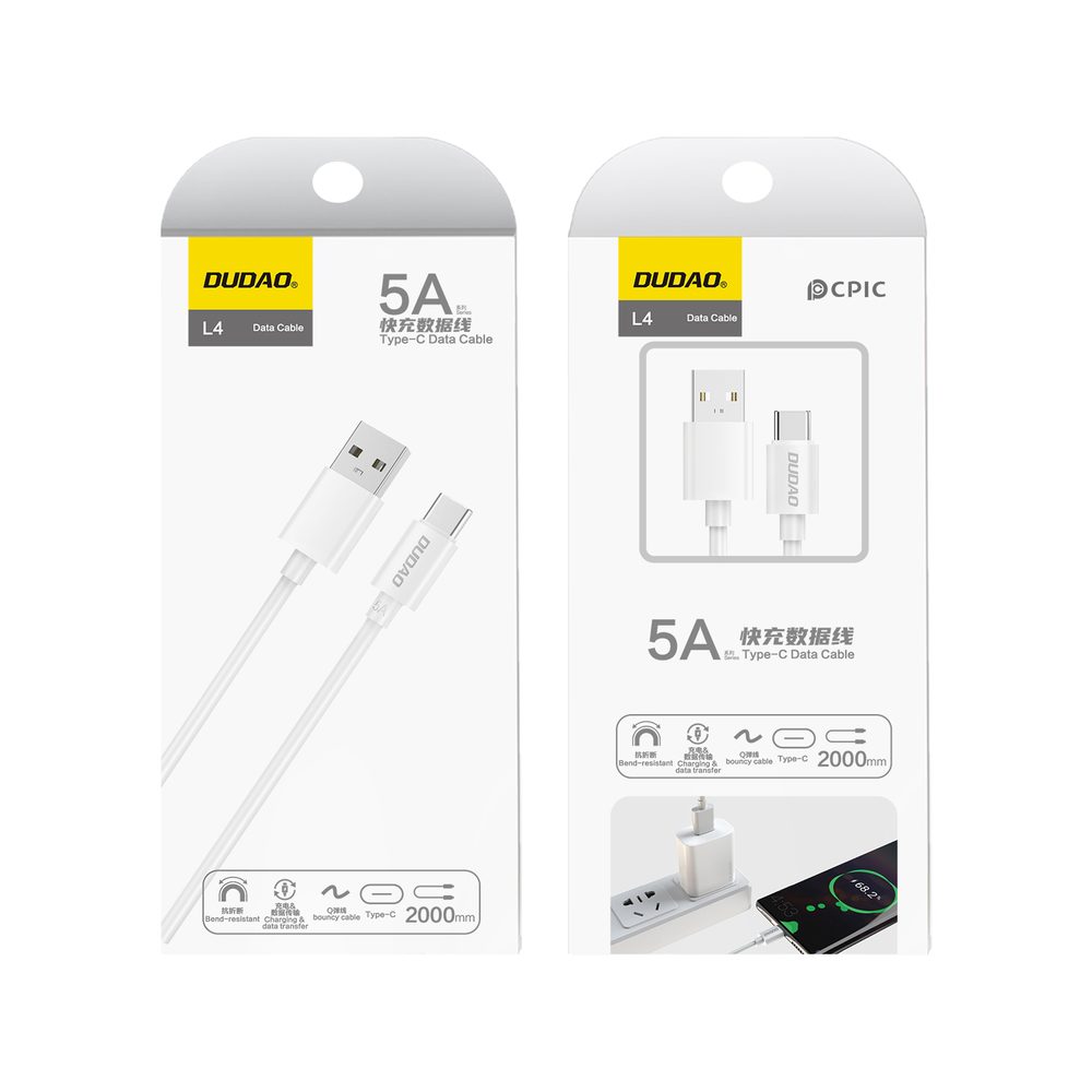 Dudao L4T kábel USB-A - USB-C, 2,1A, 2 m, biely