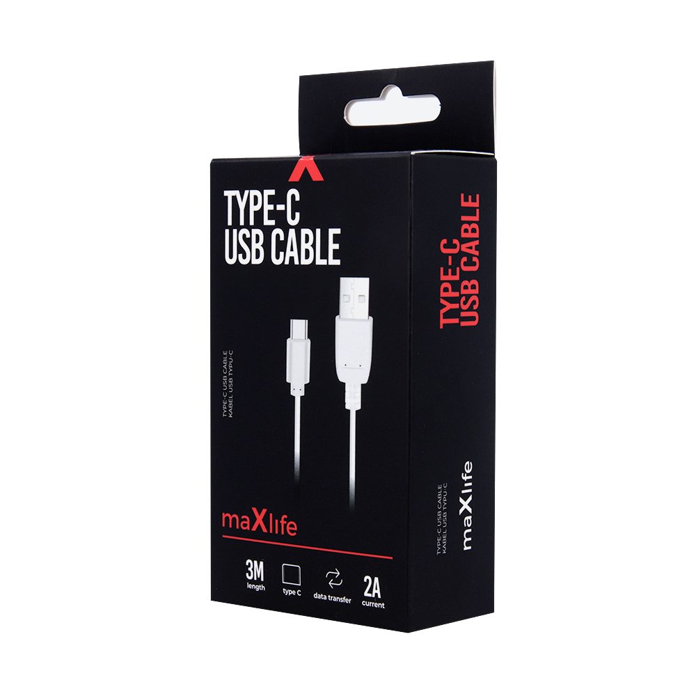 Maxlife Kabel USB - USB-C, 2A, 3m, Bijeli