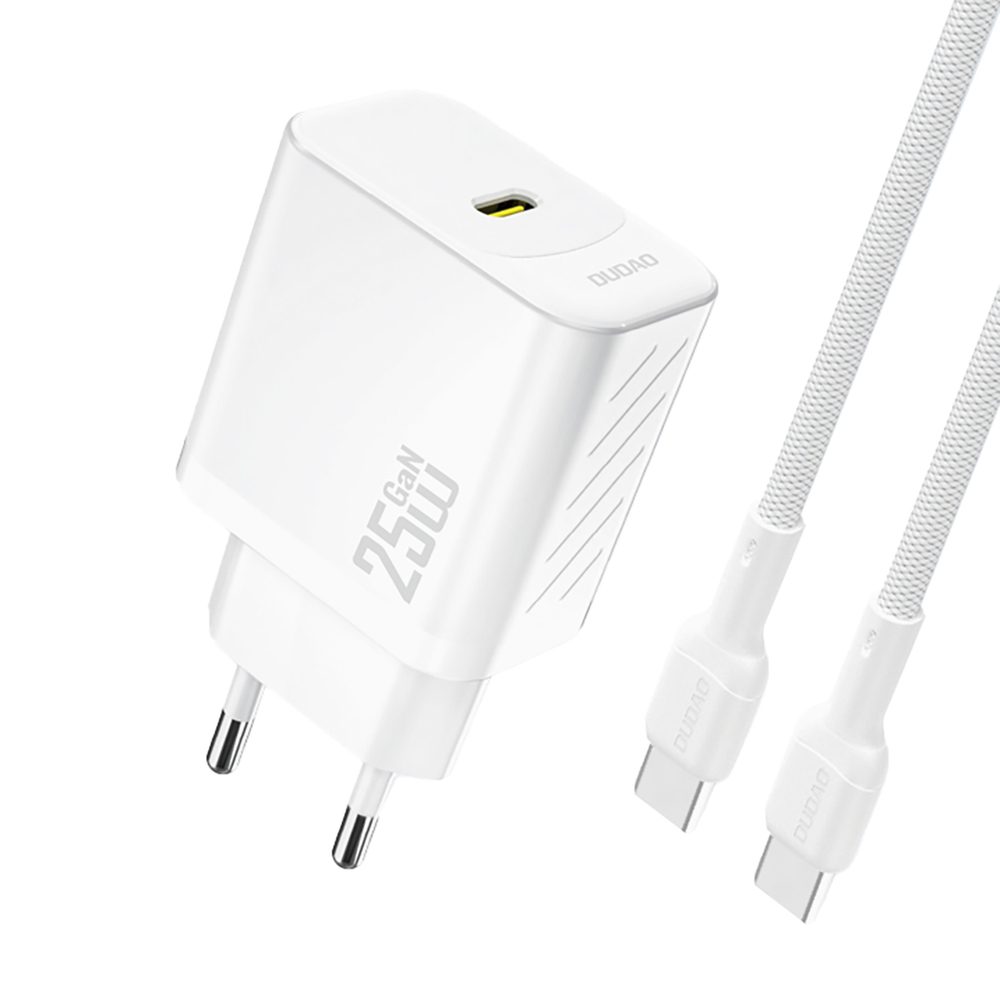 Dudao A27CEU nabíječka USB-C + kabel USB-C - USB-C, PD 25W GaN, bílá