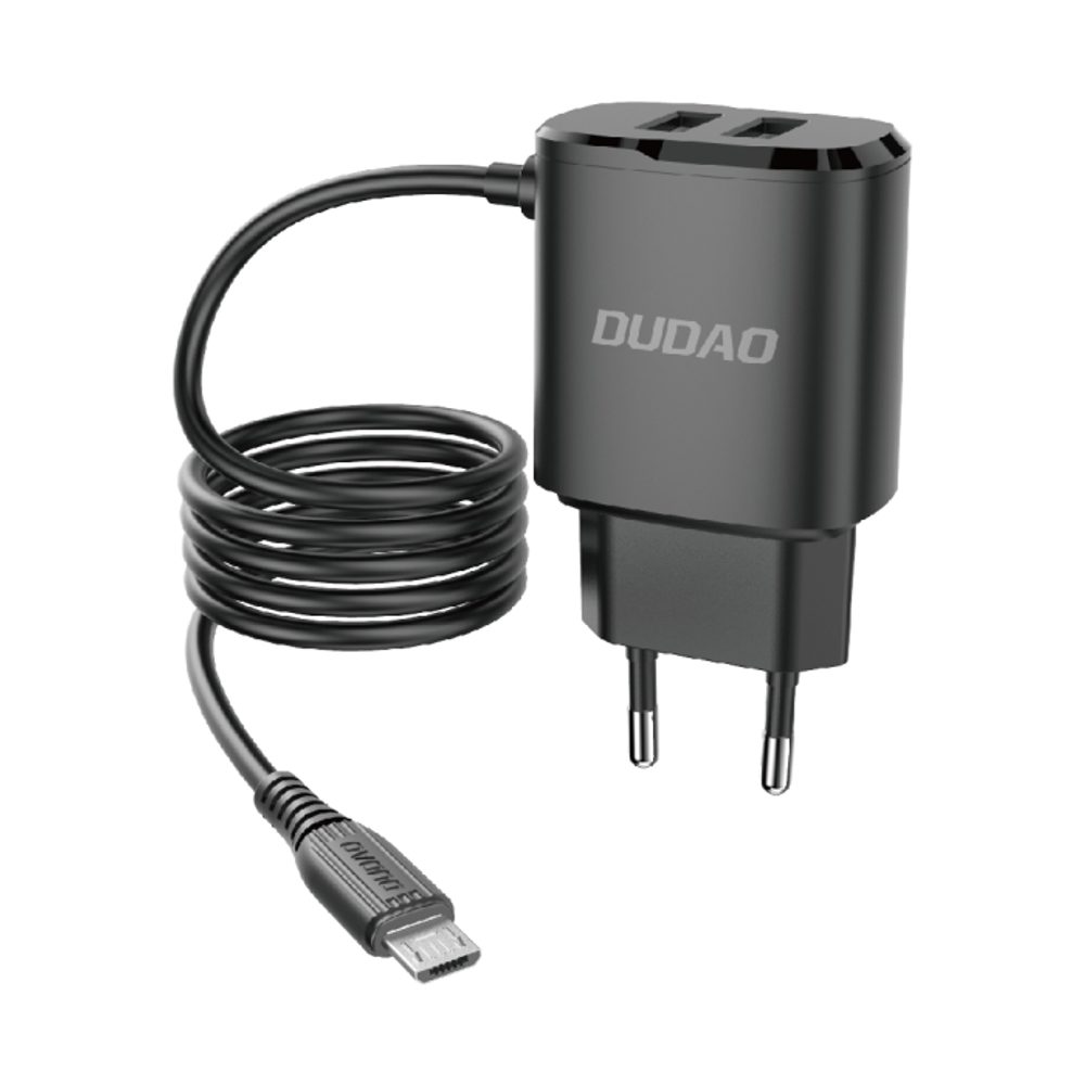 Dudao Micro USB Töltő 2 USB Porttal, 12W, Fekete Színű
