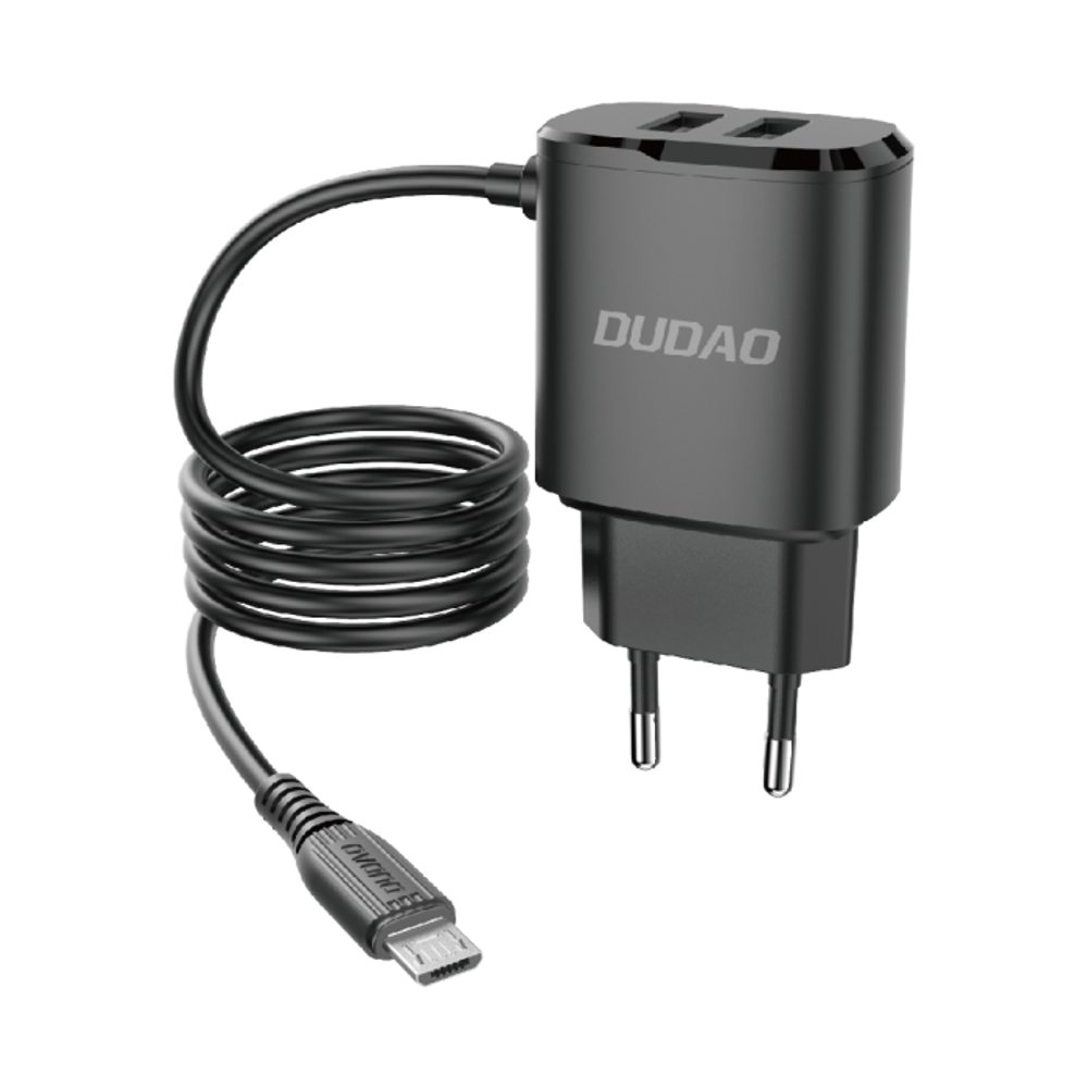 Dudao Micro USB Polnilnik Z 2 USB Vhoda, 12 W, črn