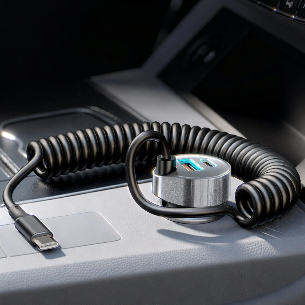 Lisen Autonabíjačka USB-A + USB-C s USB-C káblom, 90 W, 12V/24V, čierna