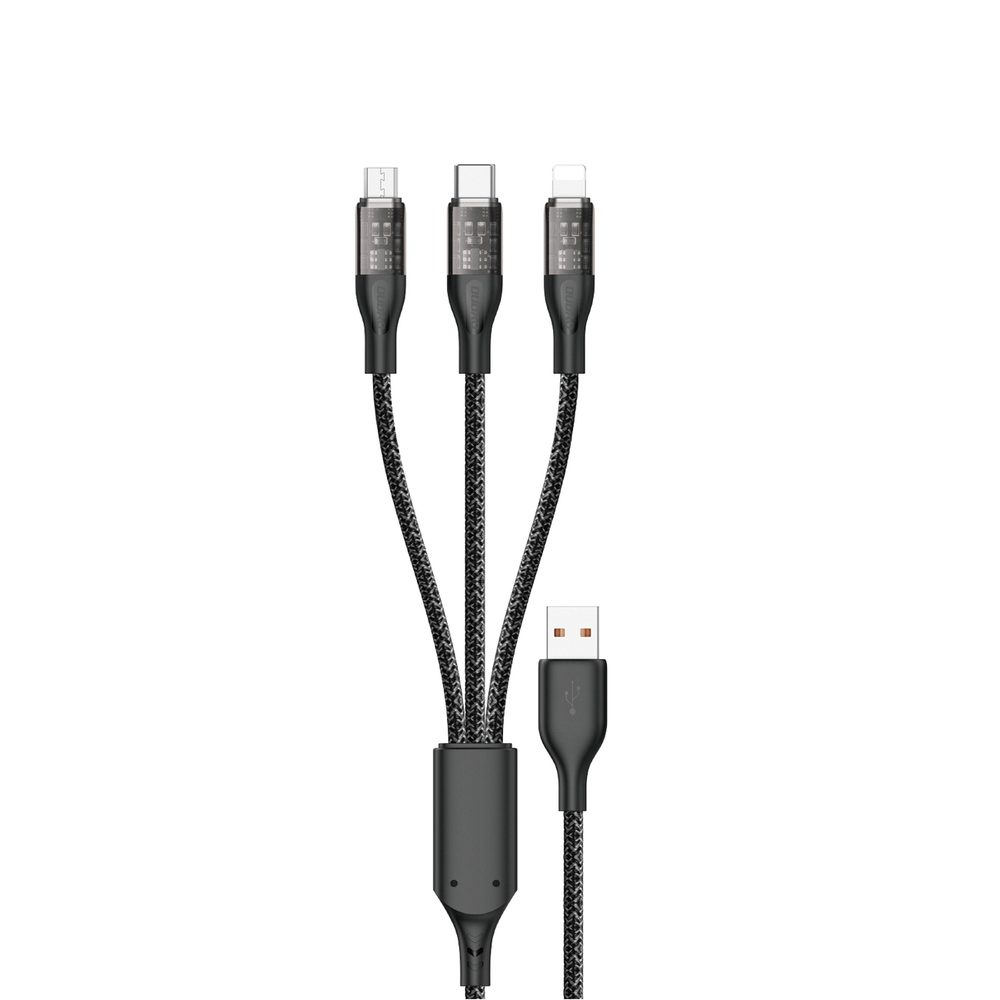 Dudao L22X Rychlonabíjecí Kabel, 120W, 1m, 3v1, USB - USB-C / Micro USB / Lightning, Stříbrný